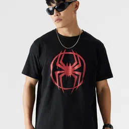 The Souled Store Spider-Man Miles Logo Printed Pure Cotton T-Shirt-image-1