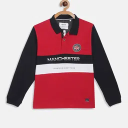 Octave Boys Red Colourblocked Polo Collar Applique T-shirt-picture-18