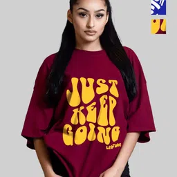 Leotude Women Pack Of 2 Typography Printed Round Neck Cotton Oversized T-shirts-picture-18