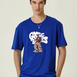 MISCHIEF MONKEY Men Graphic Printed Round Neck Cotton Oversized T-Shirt image 1