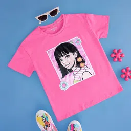 Pantaloons Junior Girl Graphic Printed Pure Cotton Relaxed Fit Round Neck T-shirt-picture-16