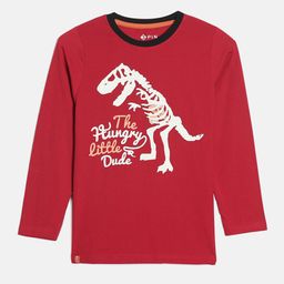 3PIN Boys Red Typography Printed Applique T-shirt-picture-35