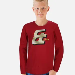 Gini and Jony Boys Red Typography Printed Applique T-shirt-picture-29