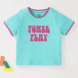 Ed-a-Mamma Girls Blue Typography Printed Applique T-shirt-picture-39