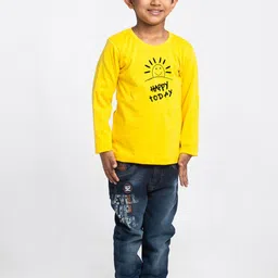 Friskers Boys Yellow Typography Printed Applique T-shirt-picture-10