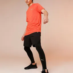 Puma Men Orange Melange Effect RUN FAV HEATHER dryCELL Running T-shirt image 2