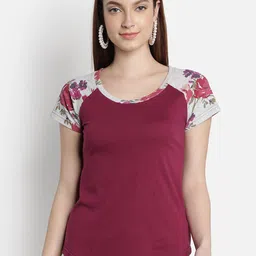 BStories Women Magenta Printed Pure Cotton Lounge Tshirts-picture-39
