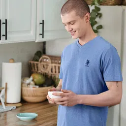U.S. Polo Assn. Men Blue Solid Pure Cotton V-Neck Lounge T-shirt-picture-17