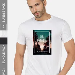 CHOZI Pack Of 2 Graphic Printed Round Neck Cotton Casual T-shirt-picture-40