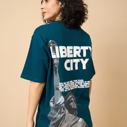 COLOR CAPITAL Typography Printed Drop Shoulder Sleeves Cotton Oversized T-shirt image 1