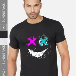 CHOZI Pack Of 2 Graphic Printed Round Neck Cotton T-shirts-picture-10