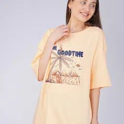 Crazymonk The Good Time Printed Drop-Shoulder Sleeves Oversized Cotton T-shirt-picture-11
