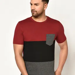 GLITO Colourblocked Round Neck Pockets Pure Cotton T-shirt-image-25
