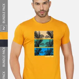 CHOZI Pack Of 2 Graphic Printed Round Neck Cotton Casual T-shirt-picture-38