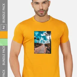 CHOZI Pack Of 2 Graphic Printed Round Neck Cotton T-shirt-picture-31