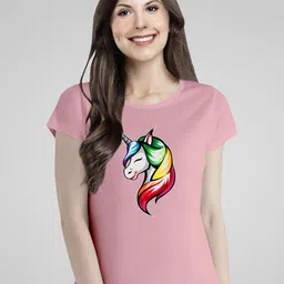 Pootlu Women Pink Printed Unicorn T-shirt-image-17
