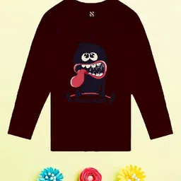 NUSYL Boys Maroon Printed Hooded Extended Sleeves T-shirt-picture-45