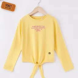 Ed-a-Mamma Girls Yellow Typography V-Neck Extended Sleeves T-shirt-picture-15