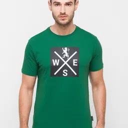 GIORDANO Men Green Printed Slim Fit Cotton T-shirt image 1