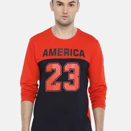 Braveo Men Red & Black Typography Print Colourblocked Slim Fit T-shirt-picture-21