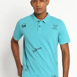 Lee Men Blue & Black Printed Polo Collar Cotton T-shirt-picture-27