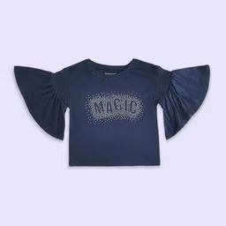 Pantaloons Junior Girls Navy Blue Typography Printed Cotton T-shirt-picture-35