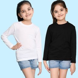 NUSYL Girls White & Black Pack Of 2 Cotton T-shirt-picture-26