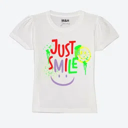 Mast & Harbour Girls White Typography Printed Puff Sleeves T-shirt-picture-45