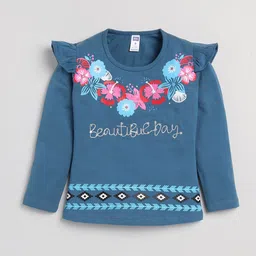 Nottie Planet Girls Navy Blue Floral Printed Round-Neck T-shirt-picture-23