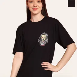 Fabflee Women Pack Of 2 Graphic Printed Round Neck Cotton Oversized T-shirt-image-70