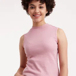 FableStreet Women Pink Pure Cotton Sleeveless Rib T-shirt-picture-42