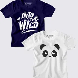 BE AWARA Unisex Kids Pack of 2 Navy Blue & White Typography Printed Cotton T-shirt-picture-53