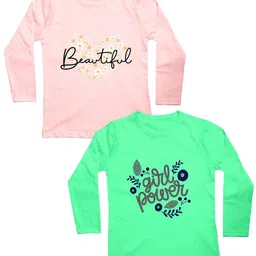 Mojua Girls Pink & Green Floral 2 Printed Pure Cotton Bio Finish T-shirt-image-5