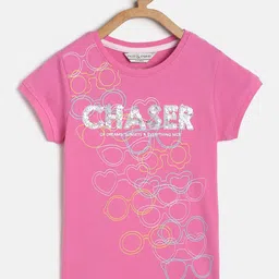 TALES & STORIES Girls Pink Typography Printed Applique T-shirt-picture-17