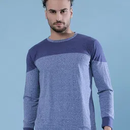 Campus Sutra Blue Colourblocked Relaxed Fit Casual Cotton T-shirt-picture-24