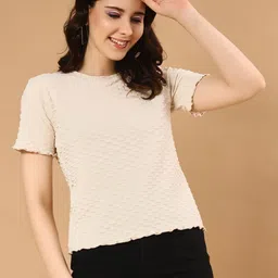 The Dry State Women Solid Round Neck Cotton T-Shirt-image-0