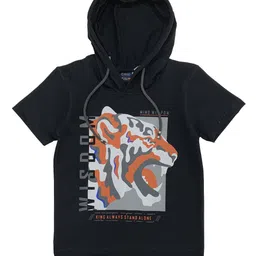CAVIO Boys Black Printed Cotton Blend Hooded T-shirt-picture-29