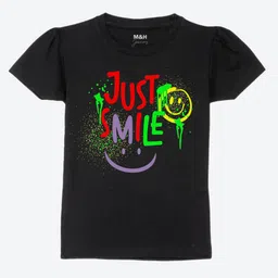 Mast & Harbour Girls Black Typography Pure Cotton Printed T-Shirt-picture-33