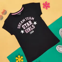Pantaloons Junior Girls Typography Printed Cotton T-shirt image 1