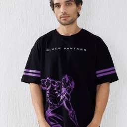 The Souled Store Men Black & Purple Black Panther Power Printed Oversized T-Shirt-picture-57