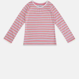 Pantaloons Junior Girls White & Pink Striped T-shirt image 1