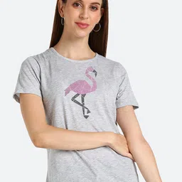shashvi Women Grey Melange Printed T-shirt-image-1