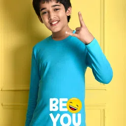 NUSYL Boys Blue & White Printed Cotton T-shirt-image-37