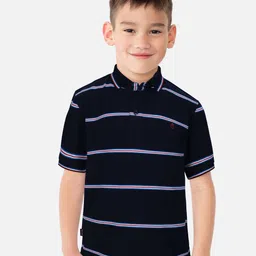 Gini and Jony Boys Navy Blue & White Striped Cotton Polo Collar T-shirt-picture-13