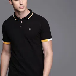 WROGN Men Black Solid Polo Collar Pure Cotton T-shirt-picture-25
