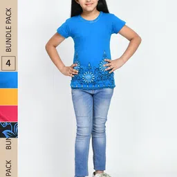 IndiWeaves Girls Pack Of 4 Printed Cotton T-shirt-picture-48