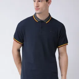 Club York Men Navy Blue Polo Collar Cotton T-shirt-image-86