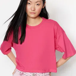 Trendyol Drop-Shoulder Sleeves Pure Cotton T-shirt-picture-24