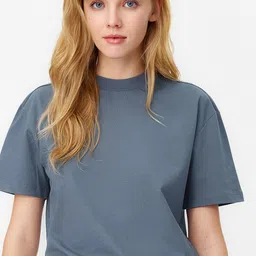 Trendyol High Neck Drop-Shoulder Sleeves Pure Cotton T-shirt-image-93
