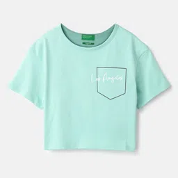United Colors of Benetton Girls Typography Printed Round Neck Pure Cotton Boxy T-shirt image 1